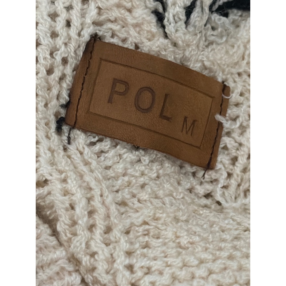 POL Clothing Women Cream Black Tribal Geometric Knit V-Neck Sweater BST217A Med - Picture 5 of 6
